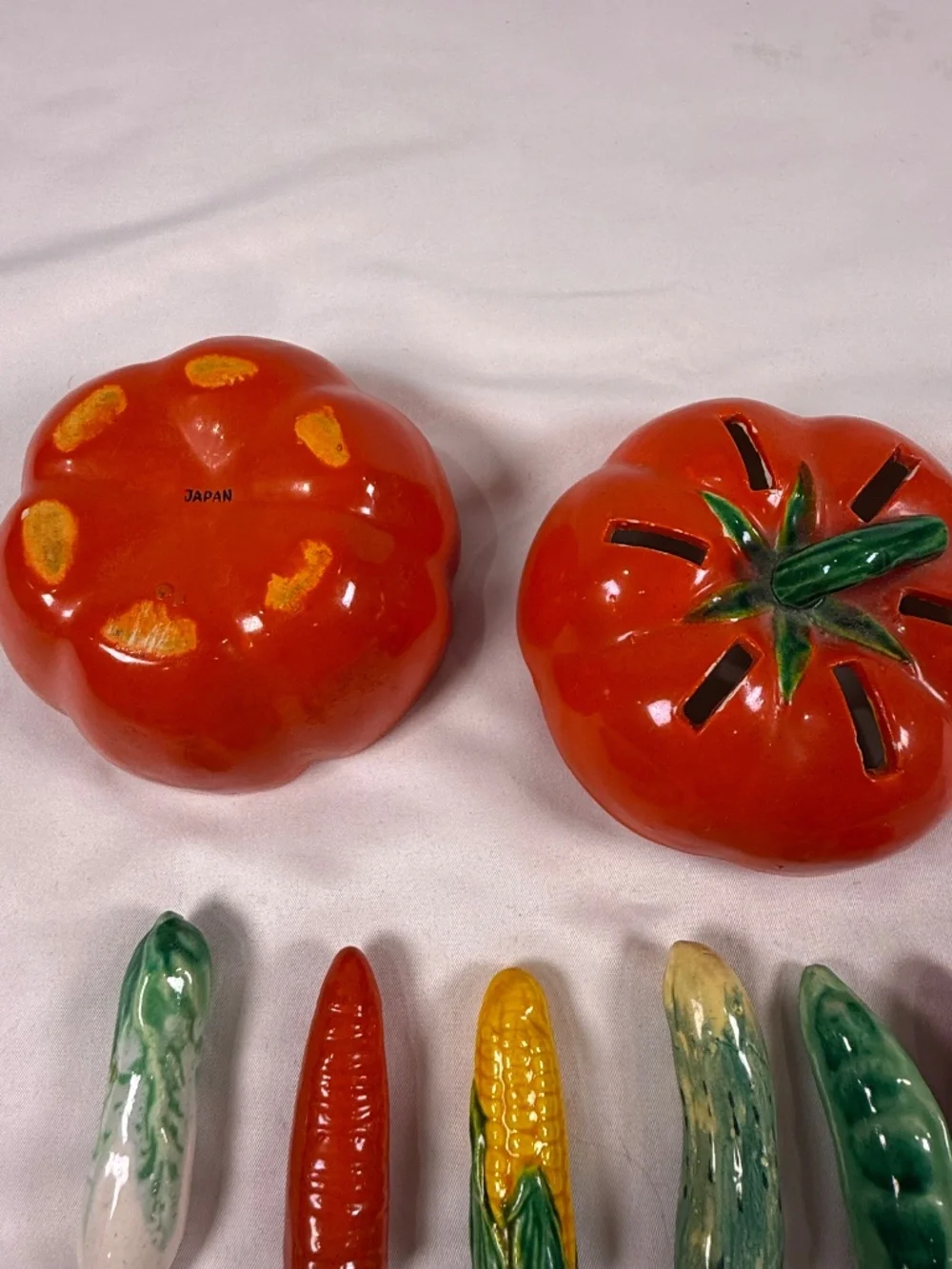 Vintage Maruhon Ware Tomato Utensil Holder 6 Vegetable Knives Japan